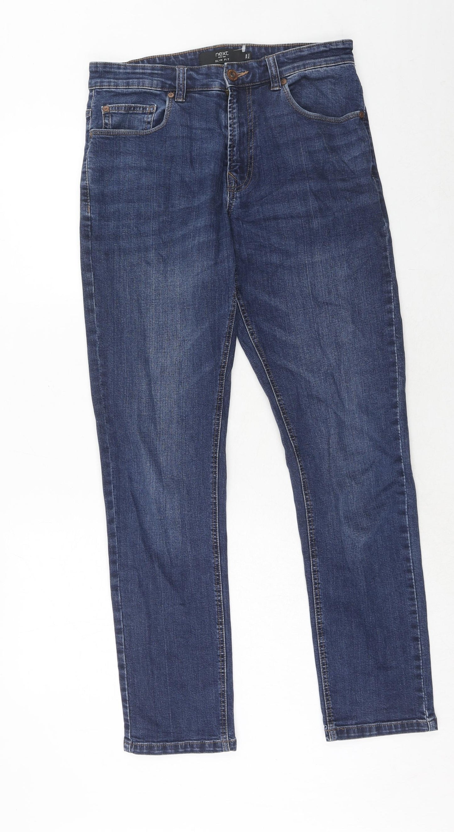 NEXT Mens Blue Cotton Straight Jeans Size 30 in L31 in Slim Zip