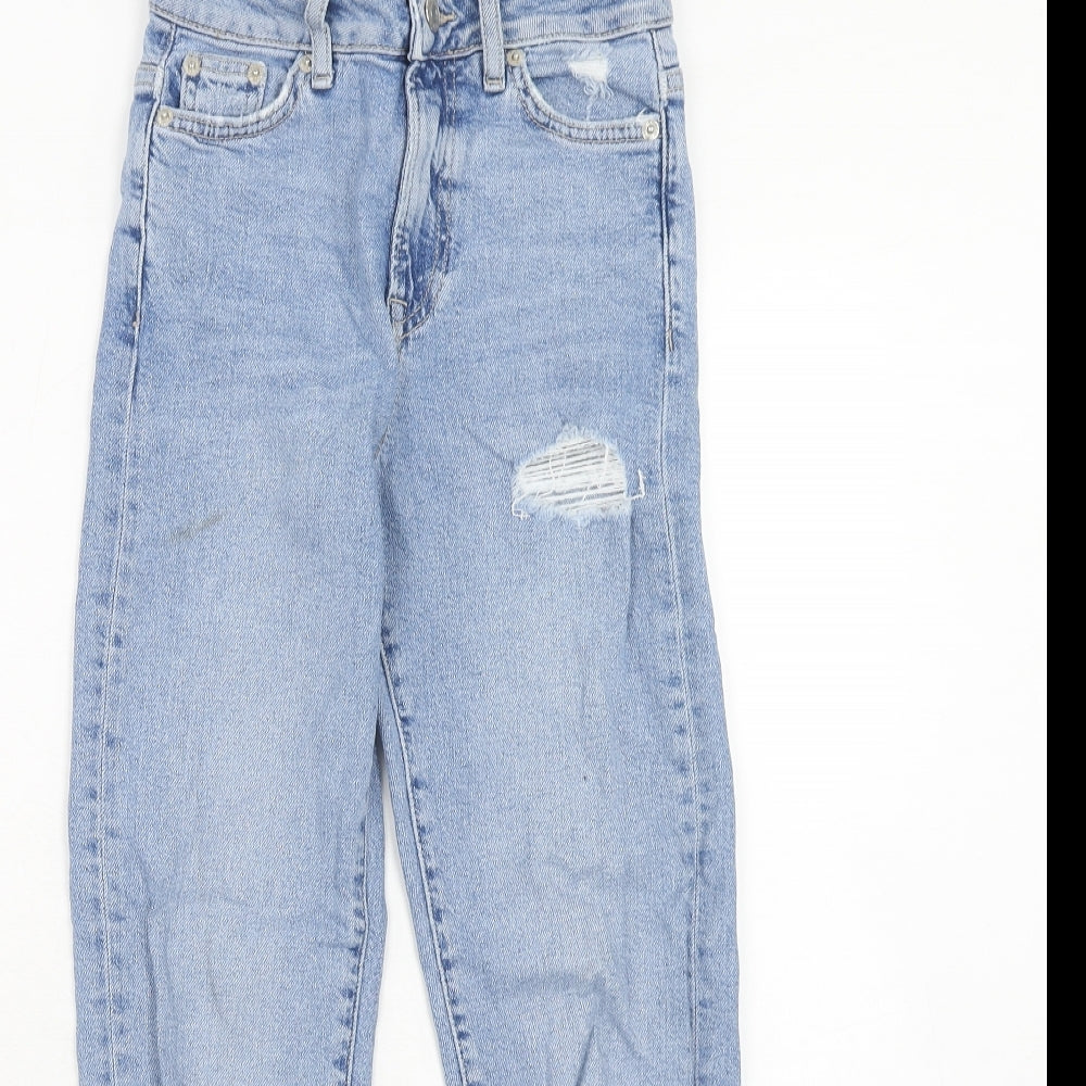 New Look Girls Blue Chlorofibre Straight Jeans Size 10 Years Regular Zip - Distressed
