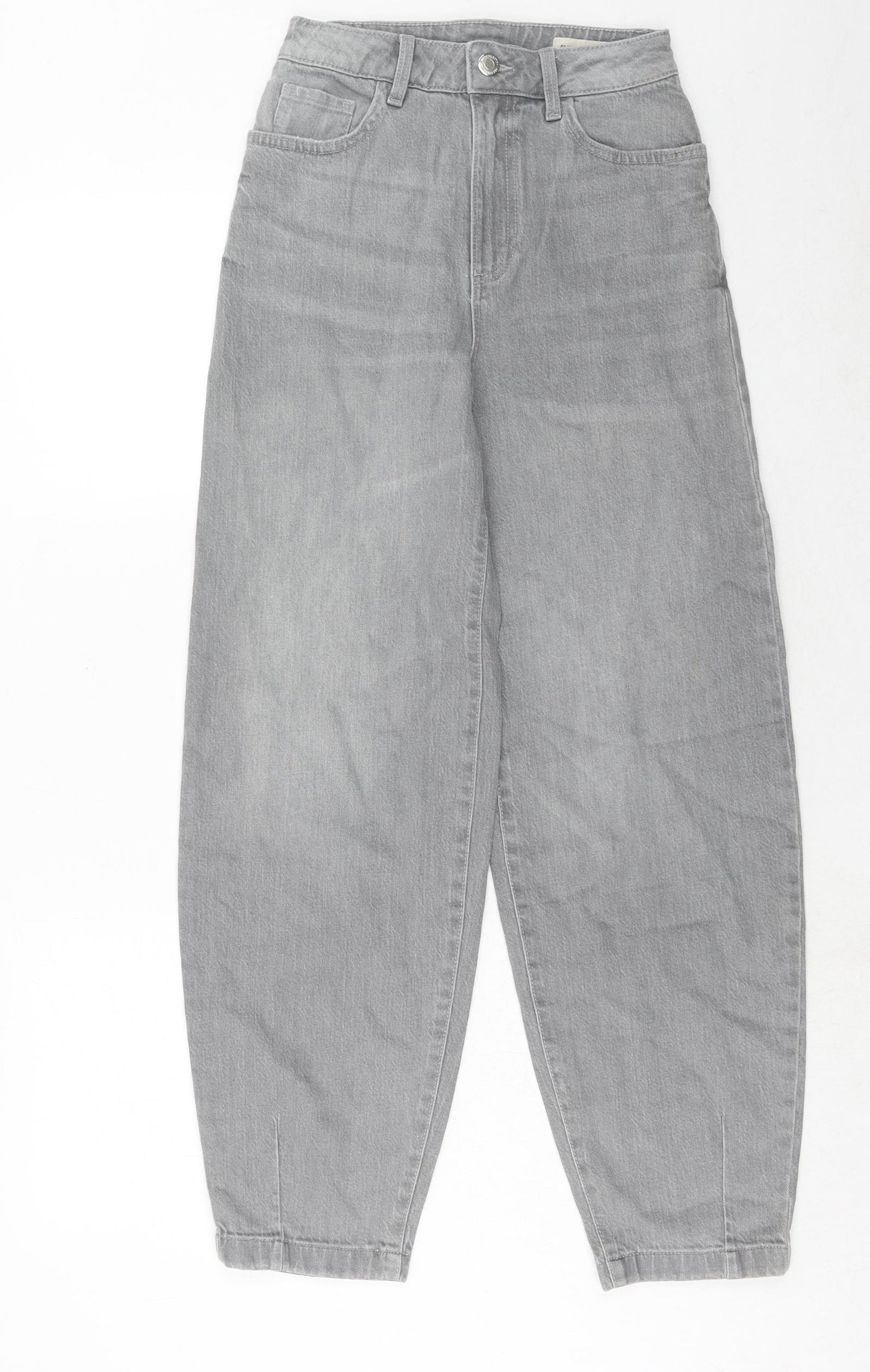 Marks and Spencer Womens Grey Cotton Tapered Jeans Size 6 Slim Zip