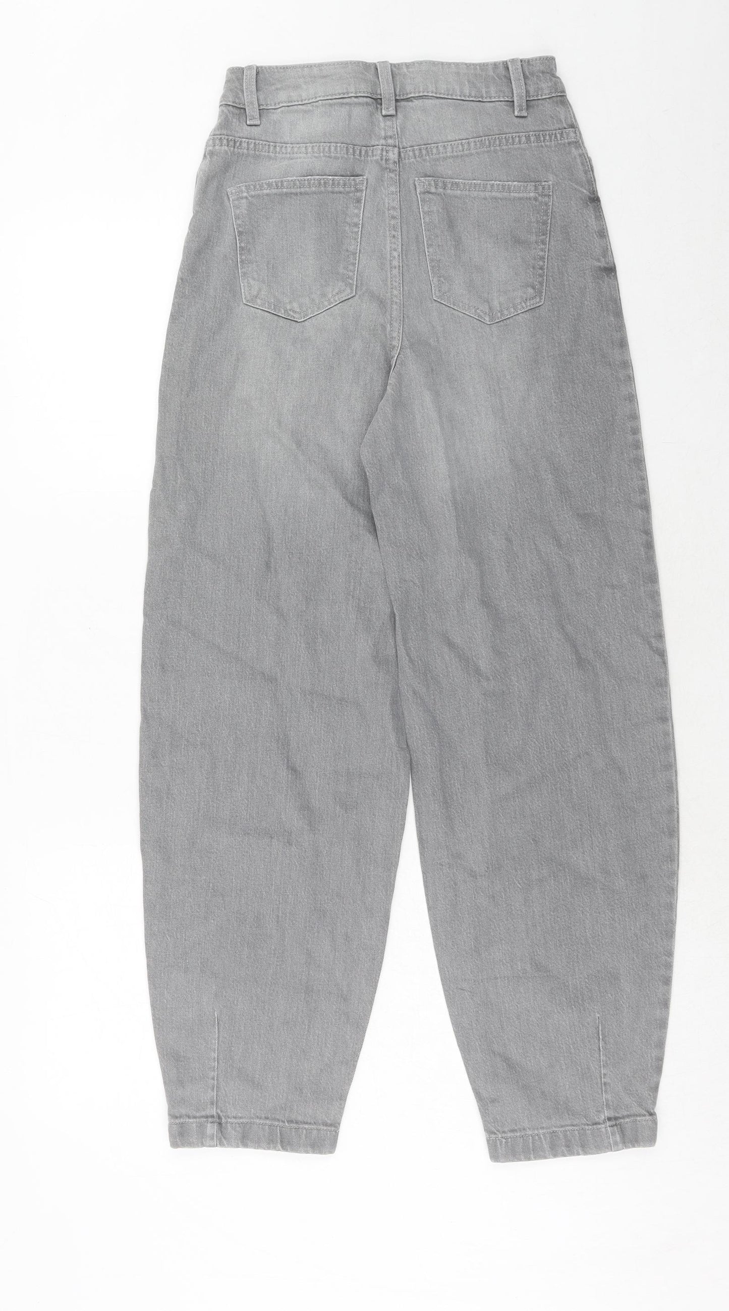 Marks and Spencer Womens Grey Cotton Tapered Jeans Size 6 Slim Zip