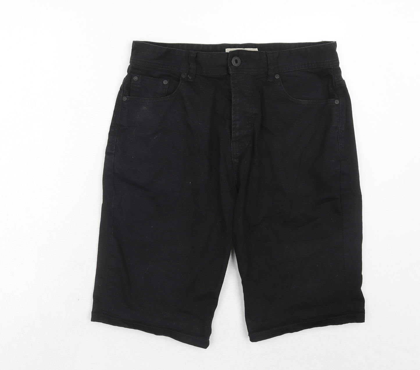 NEXT Mens Black Cotton Chino Shorts Size 32 in Regular Button