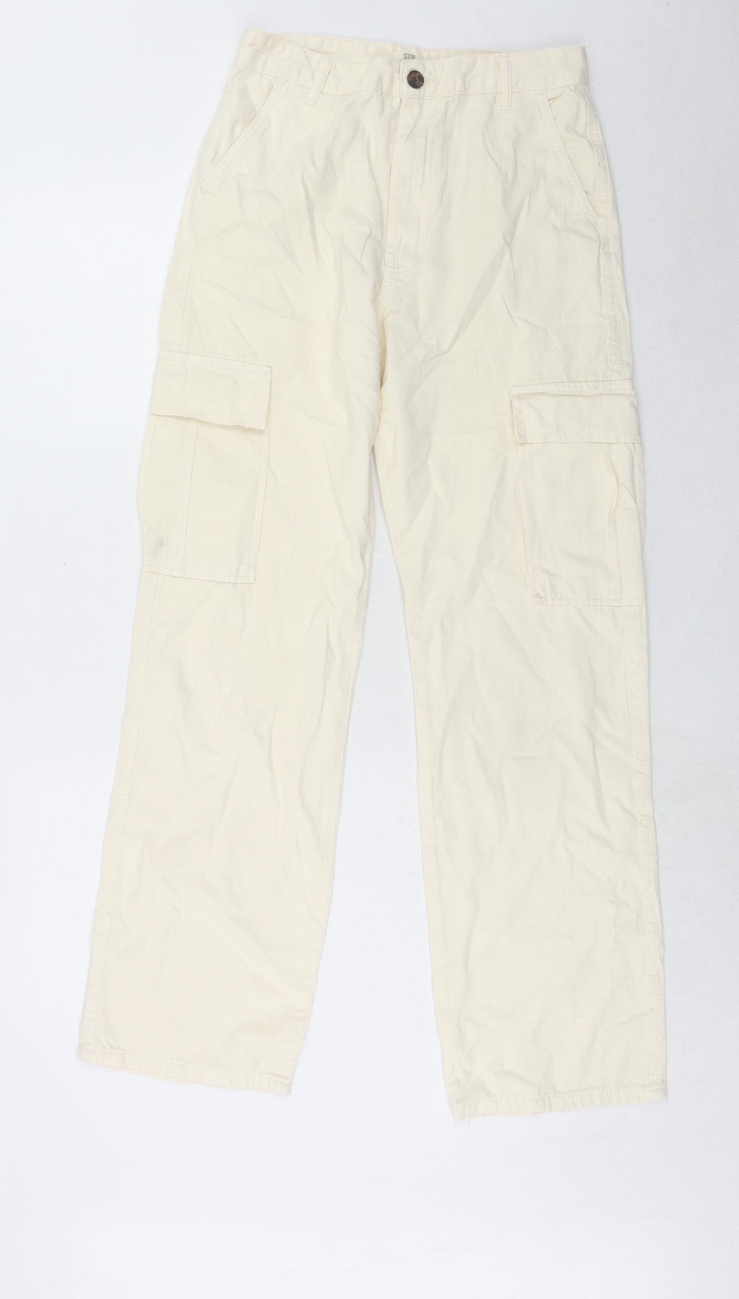 Stradivarius Womens Ivory Cotton Straight Jeans Size 12 Regular Zip