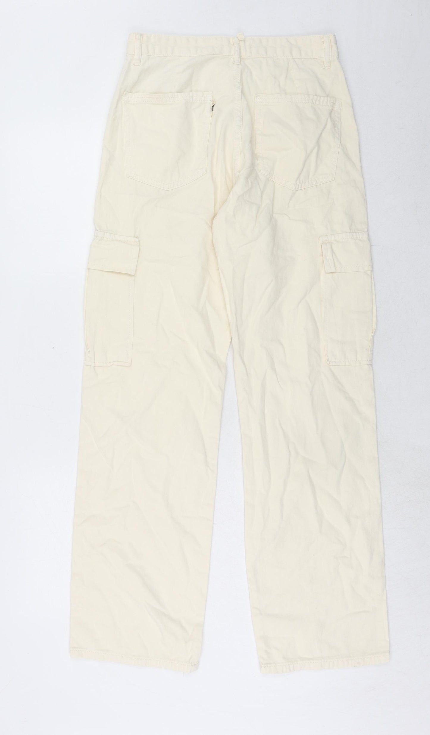 Stradivarius Womens Ivory Cotton Straight Jeans Size 12 Regular Zip