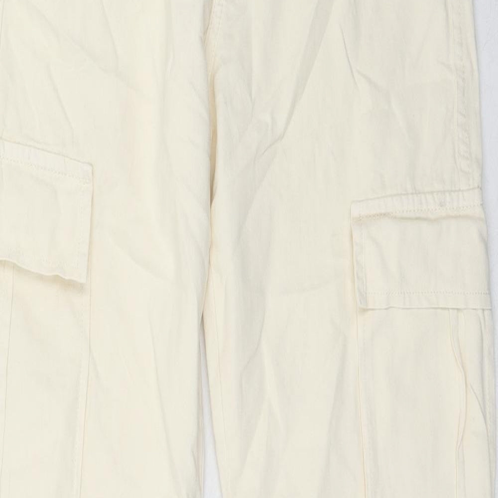 Stradivarius Womens Ivory Cotton Straight Jeans Size 12 Regular Zip