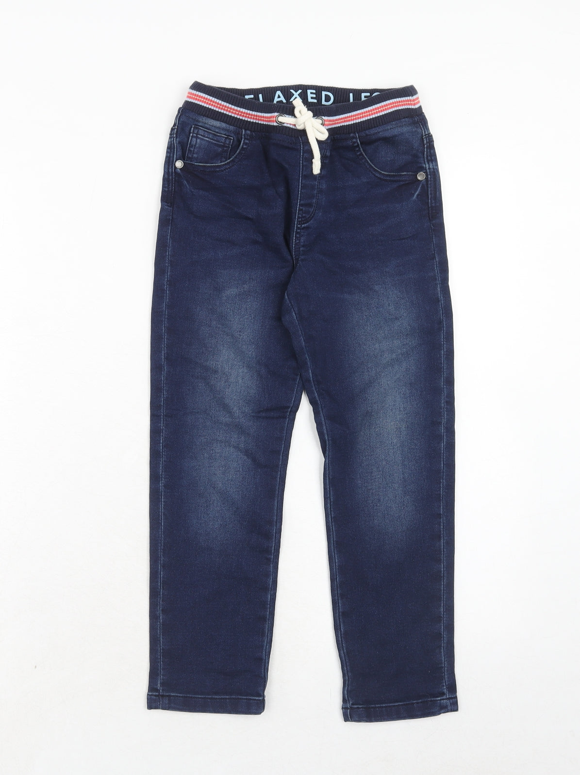 Marks and Spencer Boys Blue Cotton Straight Jeans Size 6-7 Years Relaxed Drawstring