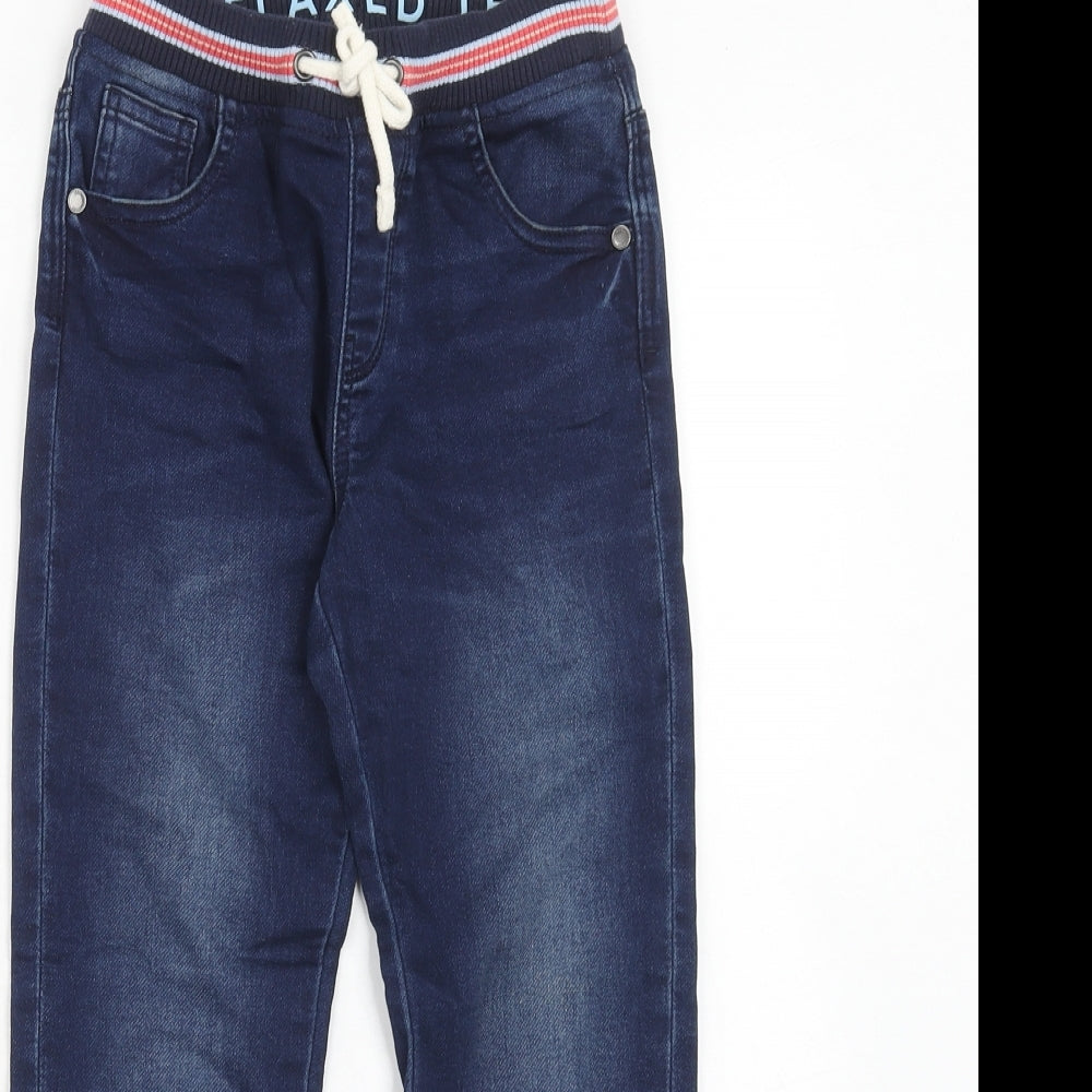 Marks and Spencer Boys Blue Cotton Straight Jeans Size 6-7 Years Relaxed Drawstring