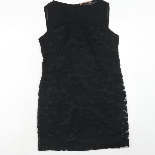 My Case Womens Black Geometric Polyester A-Line Size L Round Neck Button
