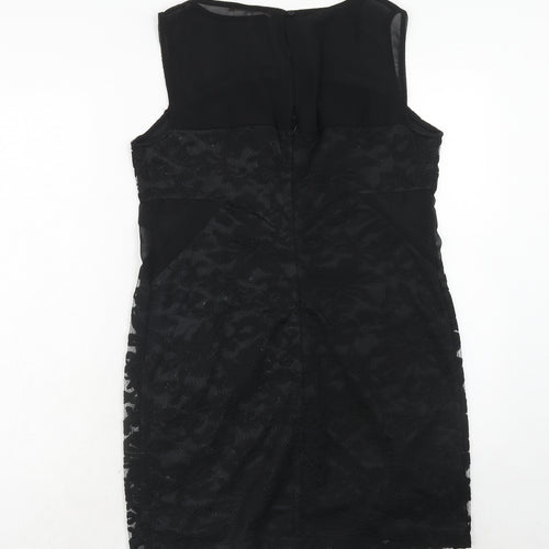 My Case Womens Black Geometric Polyester A-Line Size L Round Neck Button