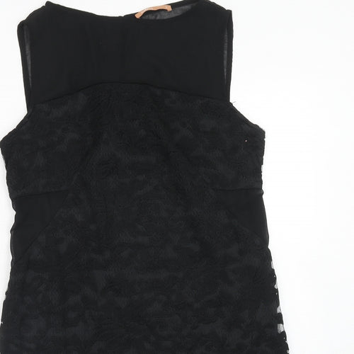 My Case Womens Black Geometric Polyester A-Line Size L Round Neck Button