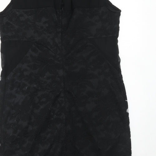 My Case Womens Black Geometric Polyester A-Line Size L Round Neck Button