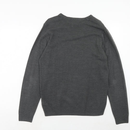 Marks and Spencer Mens Grey V-Neck Acrylic Pullover Jumper Size L Long Sleeve