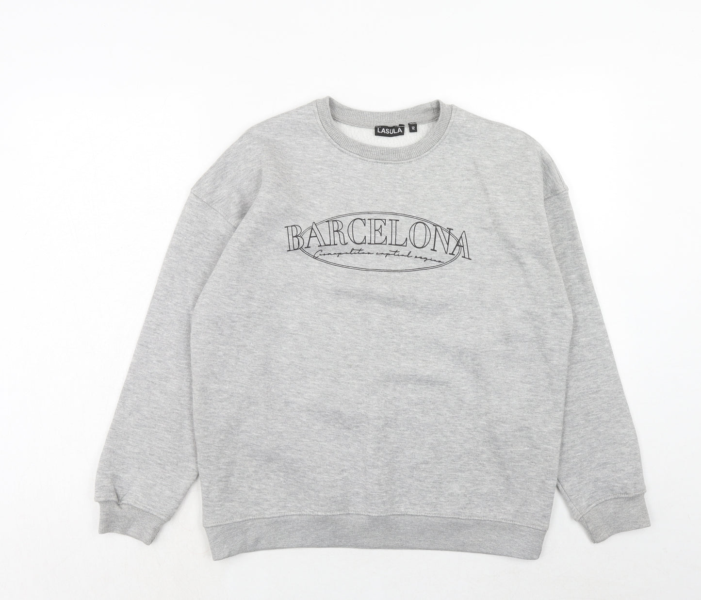Lasula Womens Grey Cotton Pullover Sweatshirt Size 12 Pullover - Barcelona