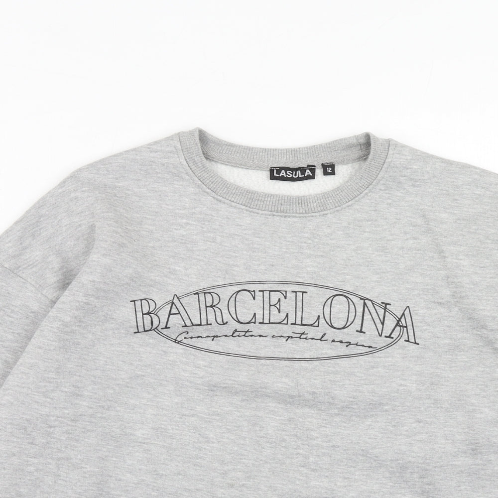 Lasula Womens Grey Cotton Pullover Sweatshirt Size 12 Pullover - Barcelona
