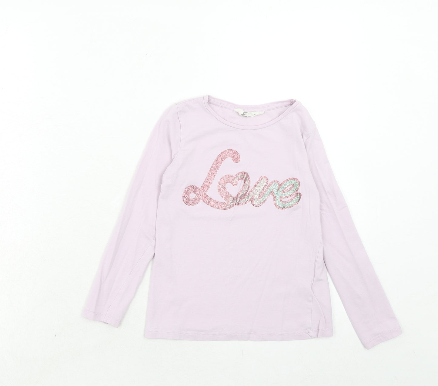 H&M Girls Pink Cotton Pullover T-Shirt Size 6-7 Years Boat Neck Pullover - Love