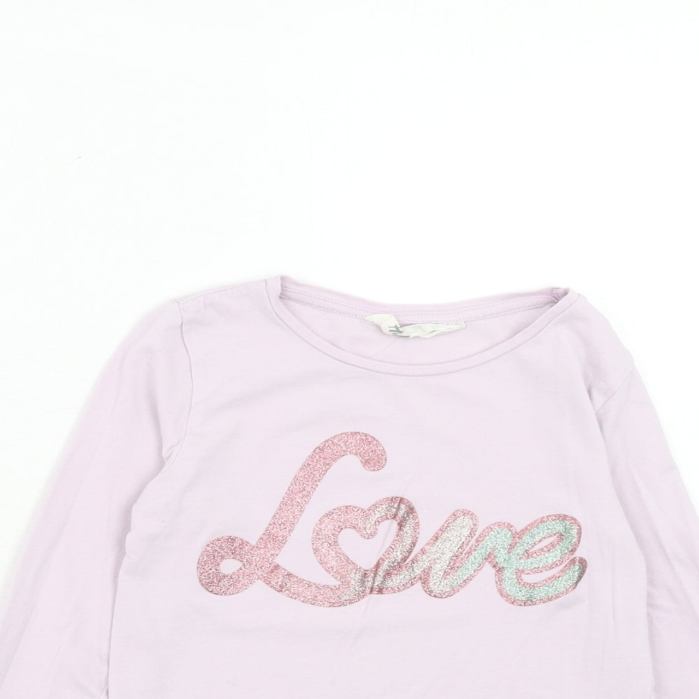 H&M Girls Pink Cotton Pullover T-Shirt Size 6-7 Years Boat Neck Pullover - Love
