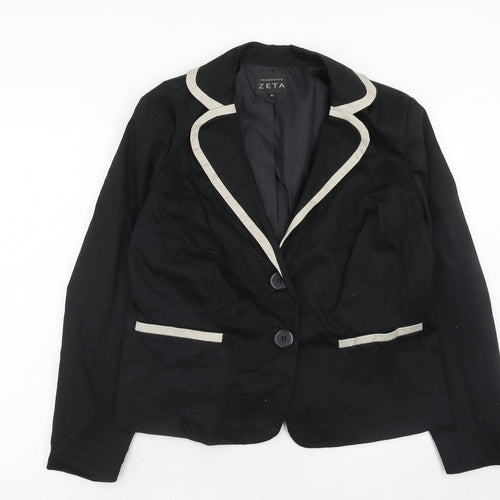 ZETA Womens Black Cotton Jacket Blazer Size 12 - Contrasting Trim
