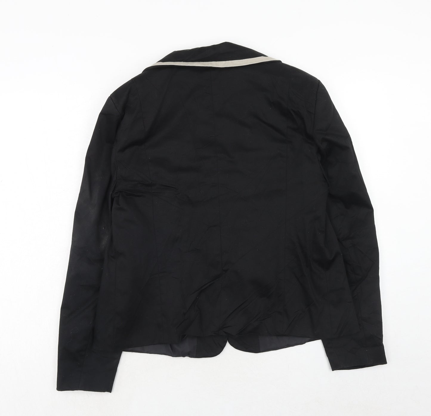 ZETA Womens Black Cotton Jacket Blazer Size 12 - Contrasting Trim