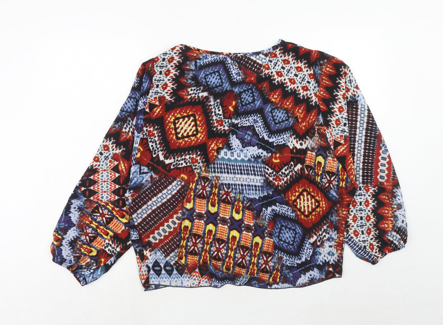 Cha Cha Vente Womens Multicoloured Geometric Polyester Basic Blouse Size M Round Neck - Knot Front