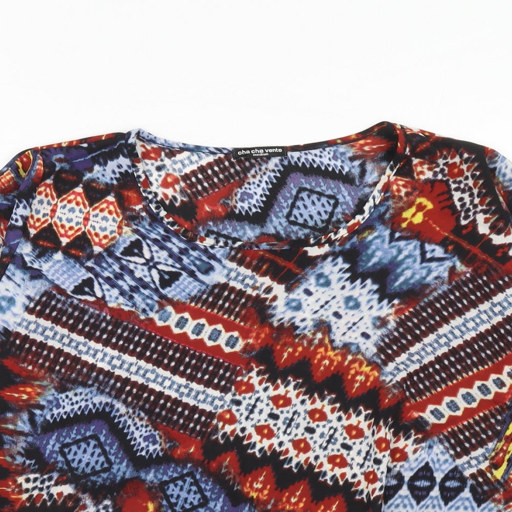 Cha Cha Vente Womens Multicoloured Geometric Polyester Basic Blouse Size M Round Neck - Knot Front