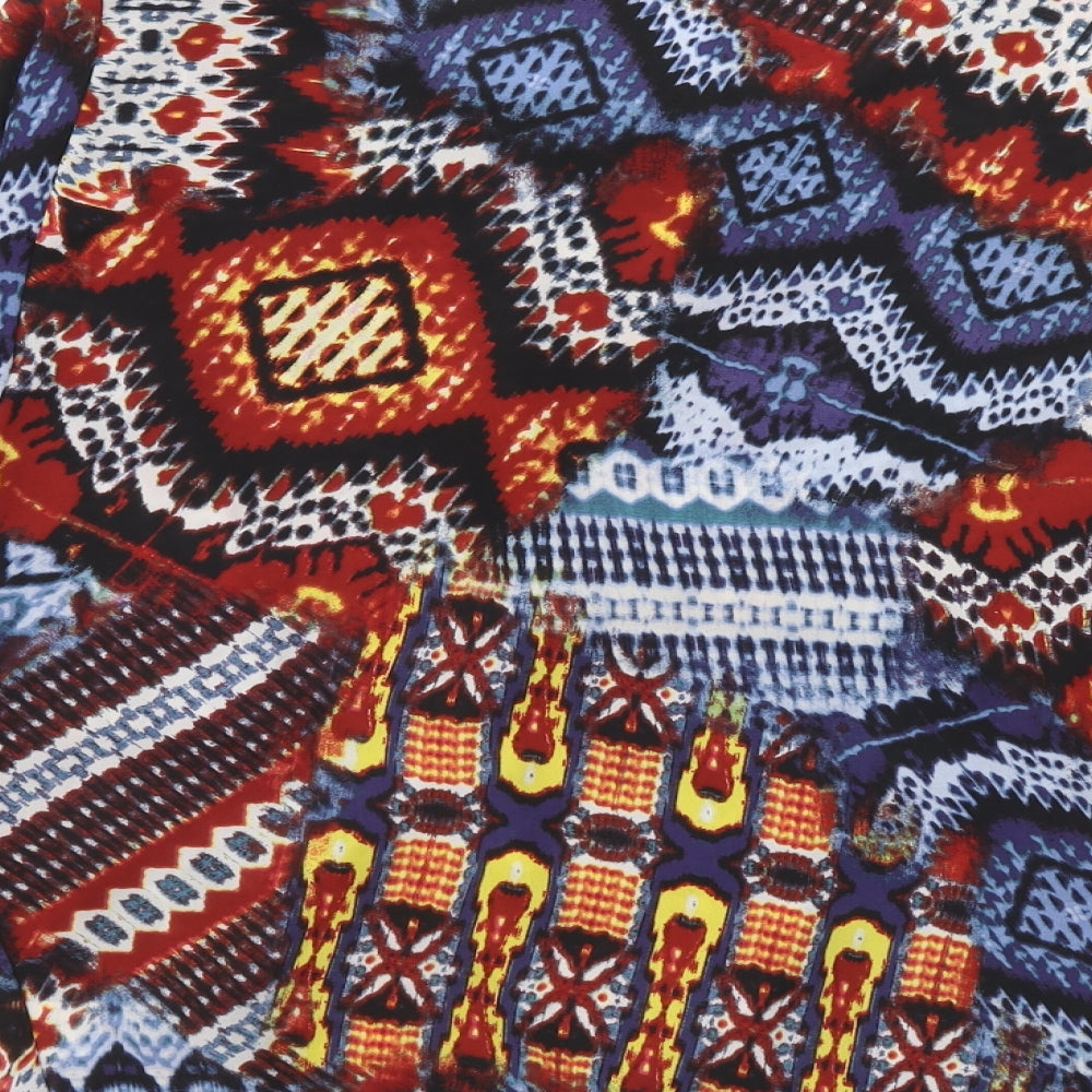 Cha Cha Vente Womens Multicoloured Geometric Polyester Basic Blouse Size M Round Neck - Knot Front