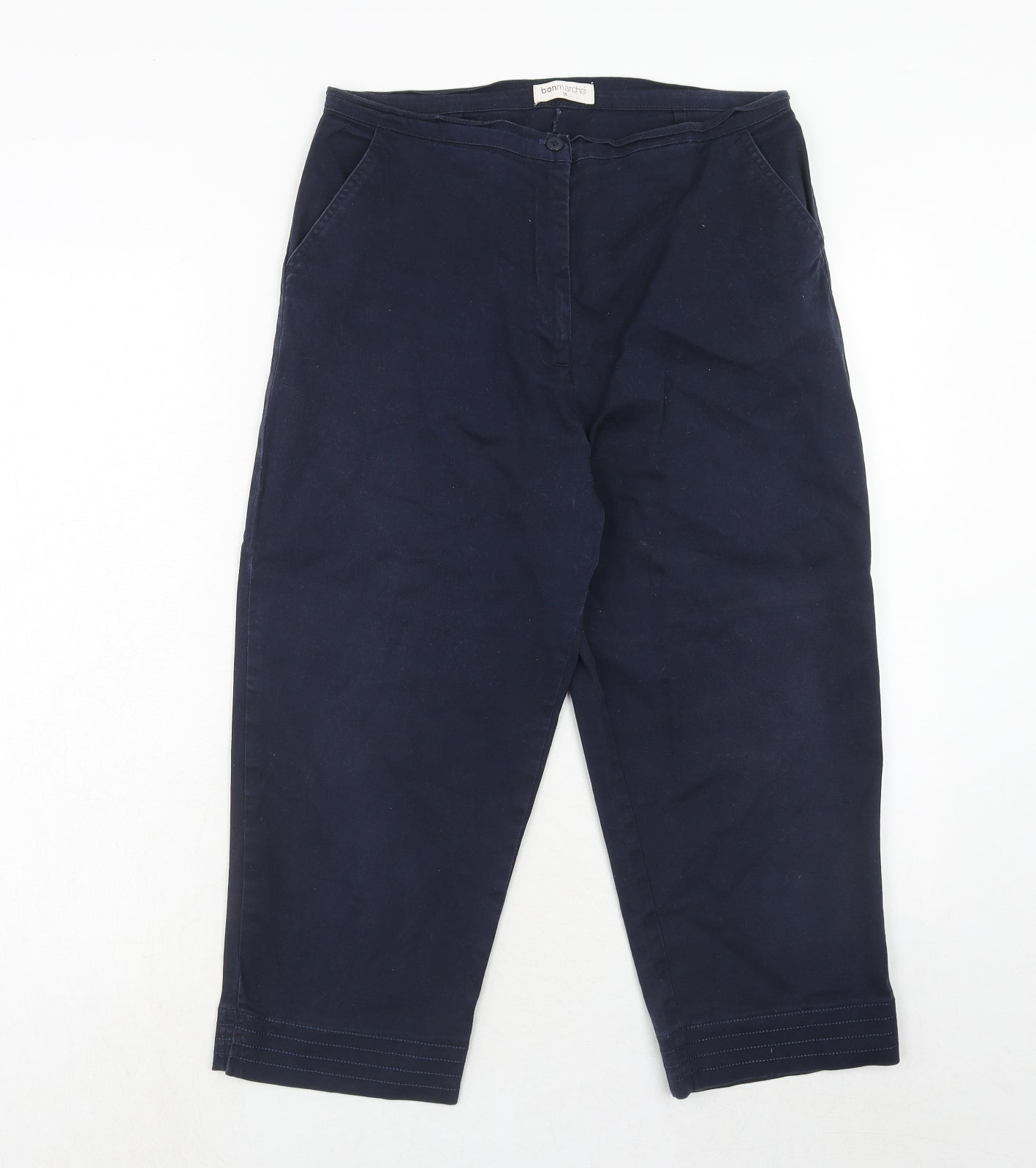 Bonmarché Womens Blue Cotton Trousers Size 14 Regular Zip