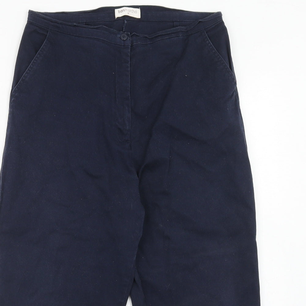 Bonmarché Womens Blue Cotton Trousers Size 14 Regular Zip