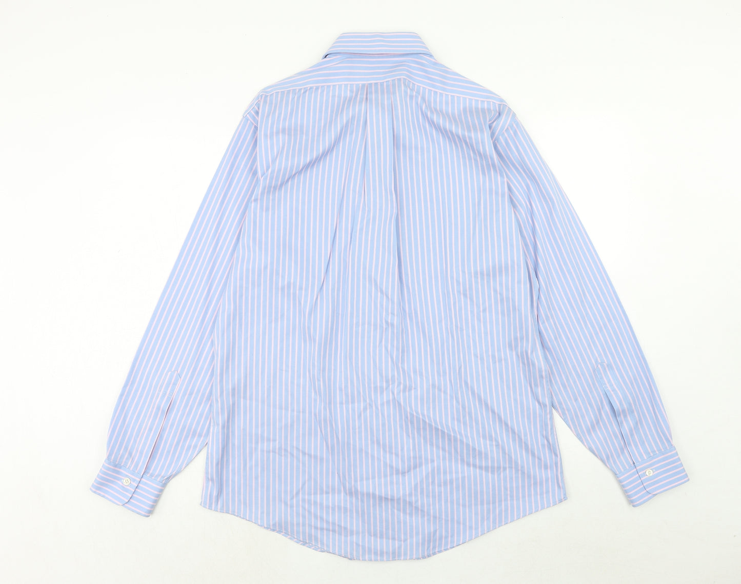 Kirkland Mens Blue Striped Cotton Button-Up Size 15 Collared Button