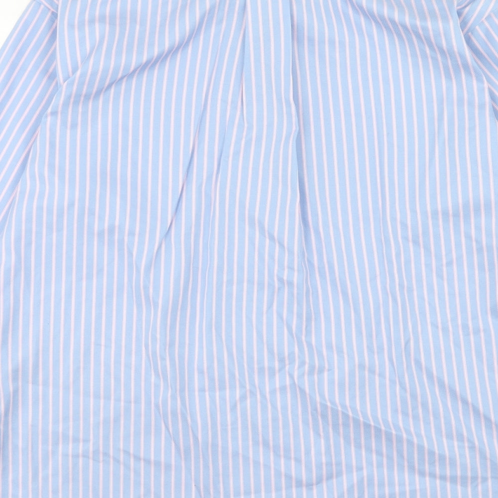 Kirkland Mens Blue Striped Cotton Button-Up Size 15 Collared Button