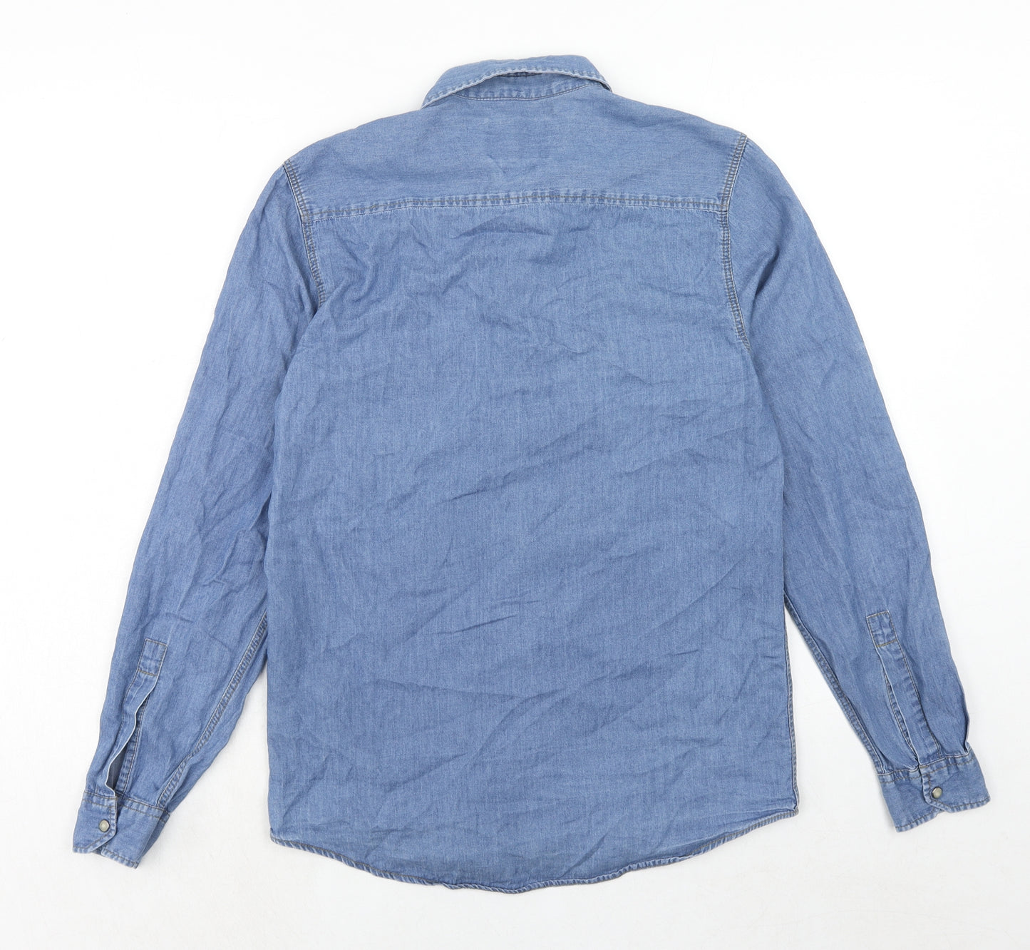 Topman Mens Blue Cotton Button-Up Size S Collared Snap