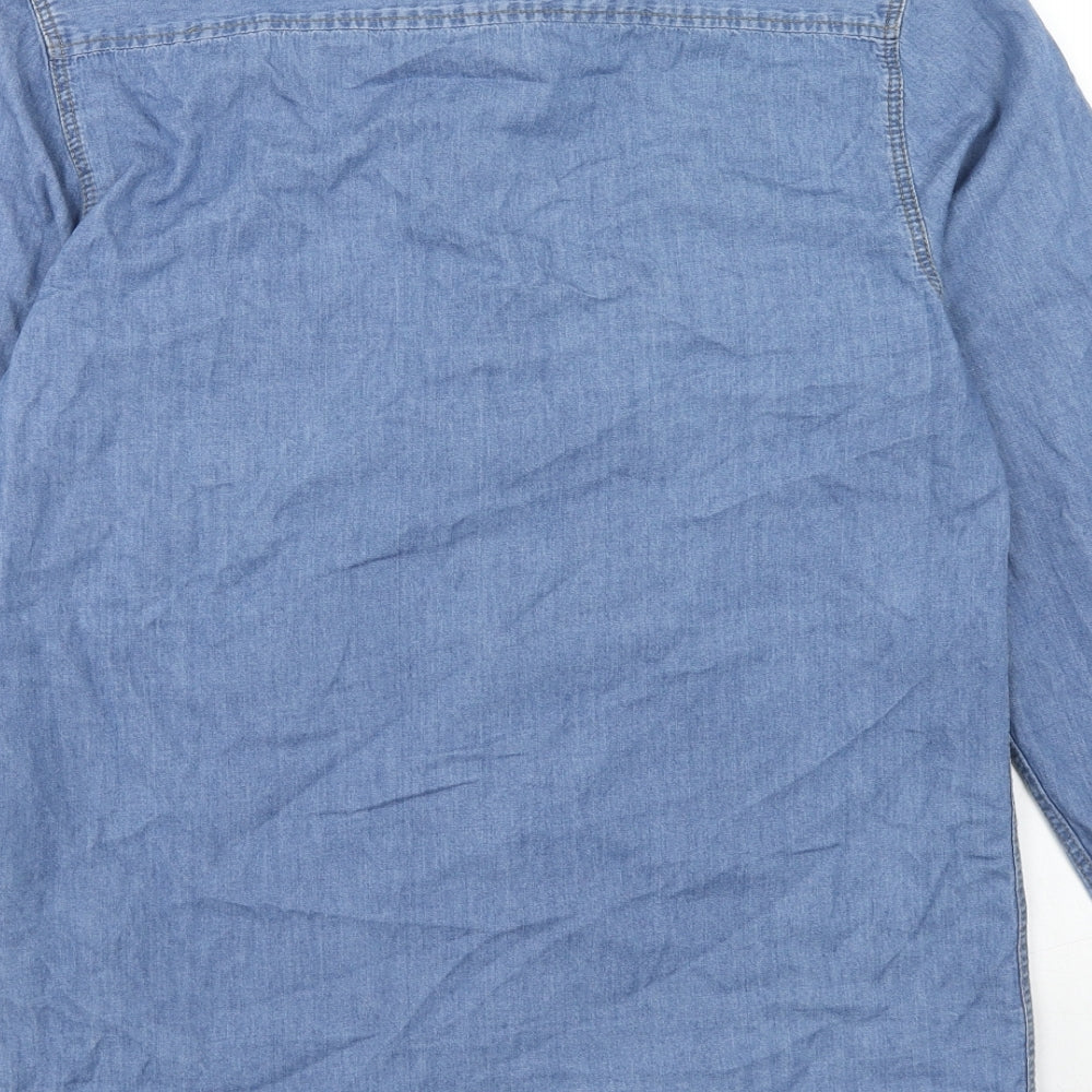 Topman Mens Blue Cotton Button-Up Size S Collared Snap