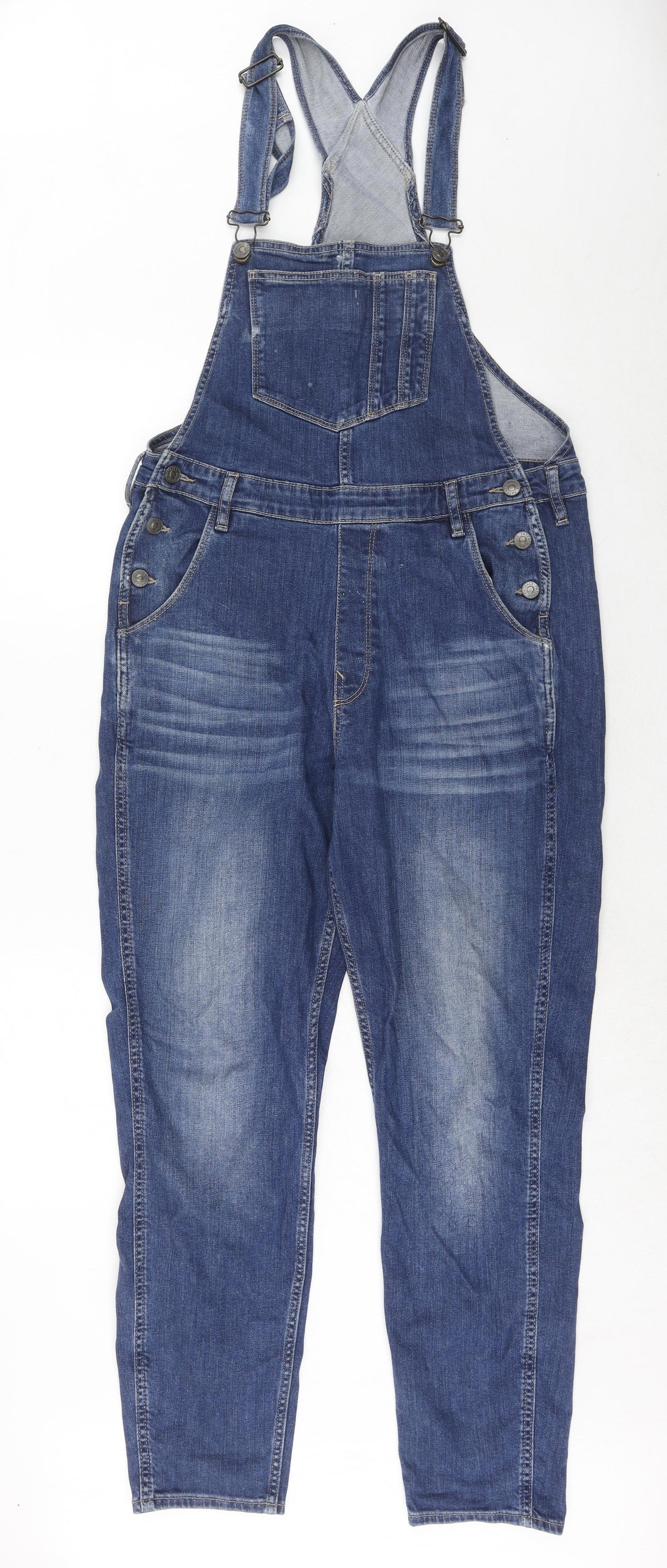 Fat Face Womens Blue Cotton Dungaree One-Piece Size 10 Button