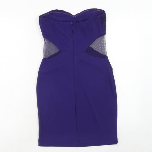 Lipsy Womens Purple Colourblock Polyester Bodycon Size 10 Sweetheart Zip