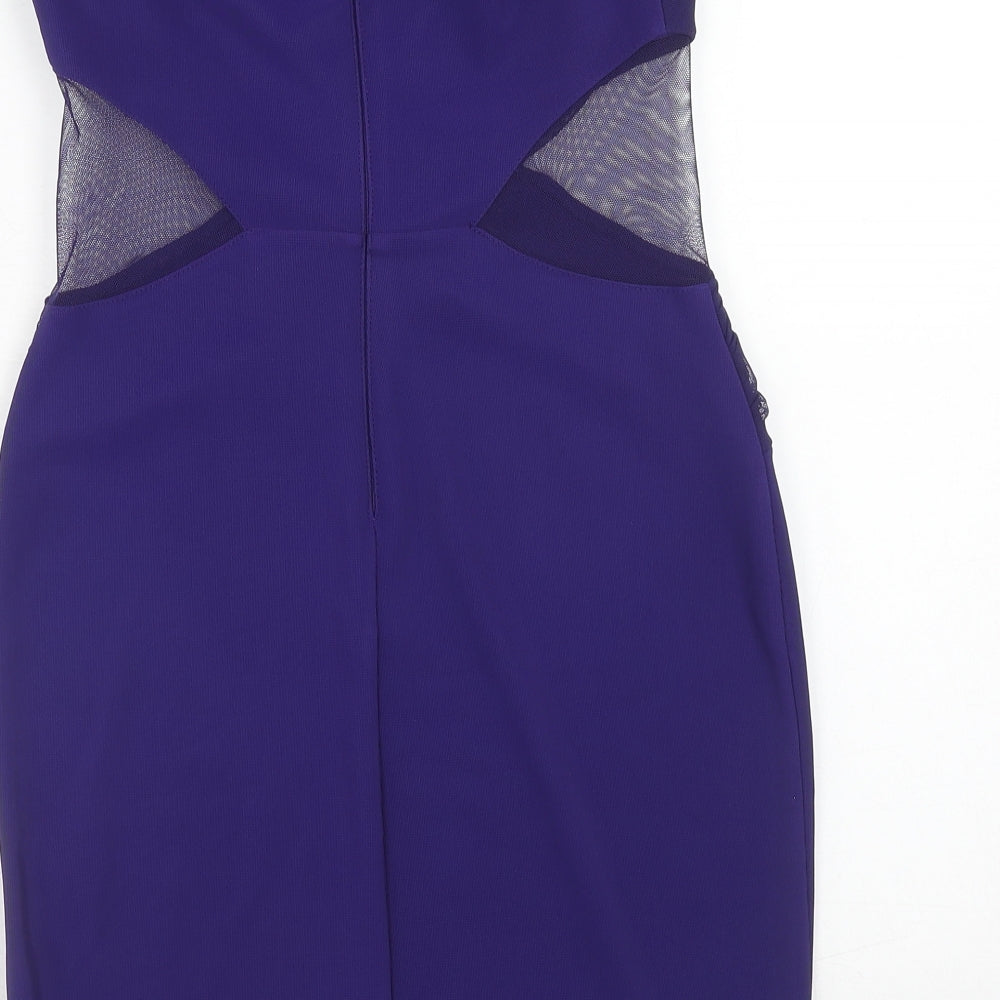 Lipsy Womens Purple Colourblock Polyester Bodycon Size 10 Sweetheart Zip