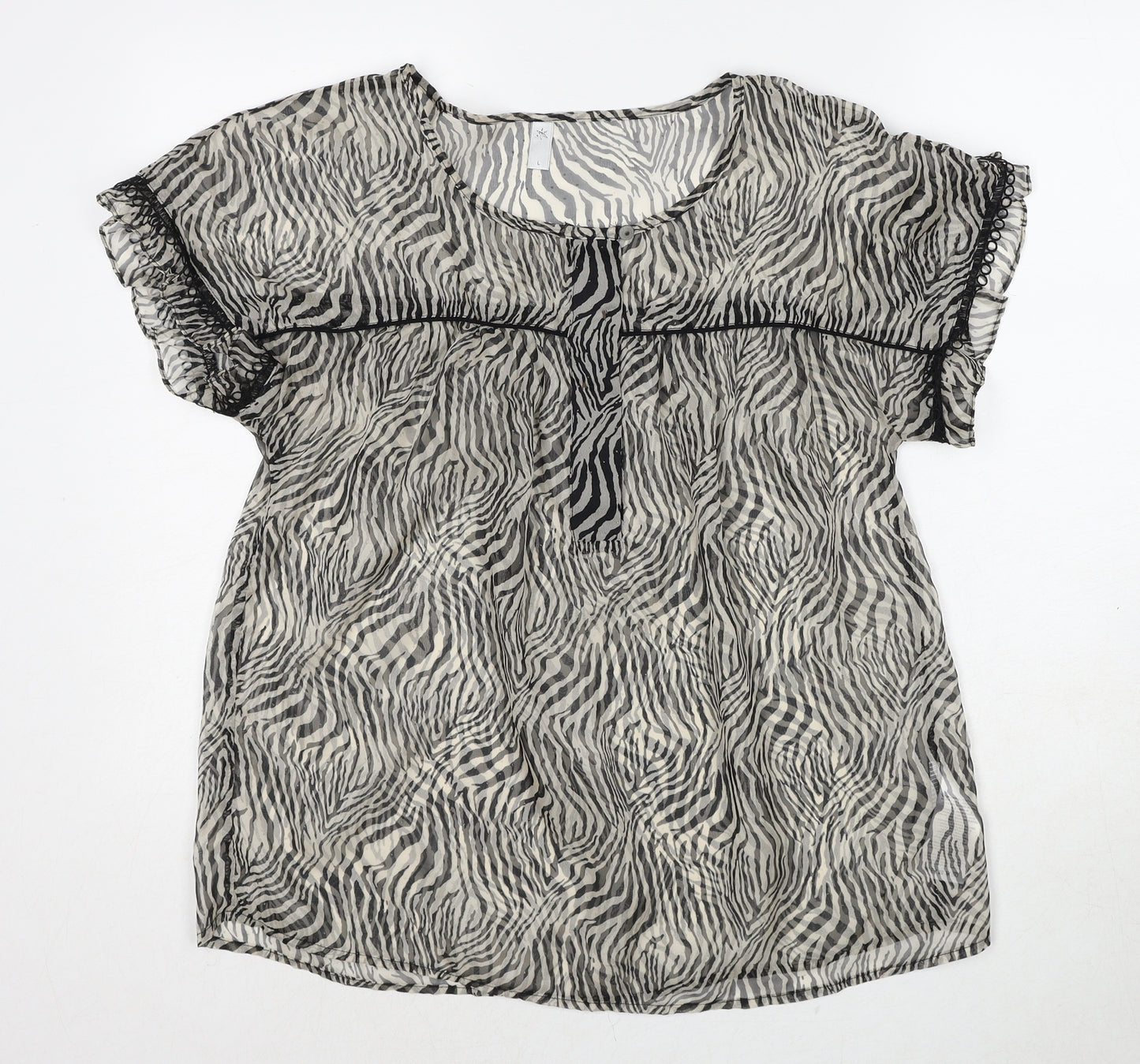 CULTURE Womens Beige Animal Print Polyester Basic T-Shirt Size L Round Neck - Tiger Print