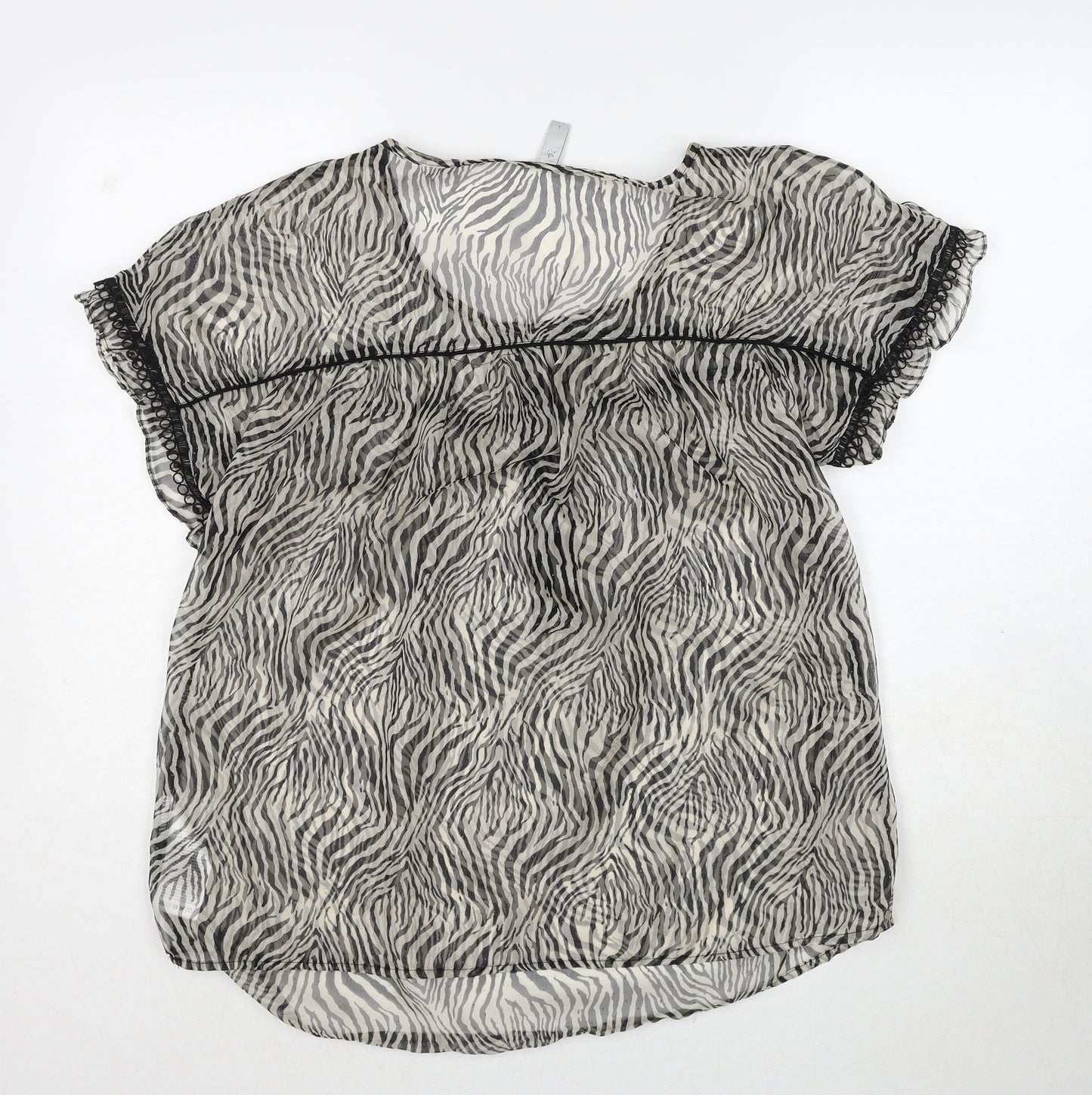 CULTURE Womens Beige Animal Print Polyester Basic T-Shirt Size L Round Neck - Tiger Print