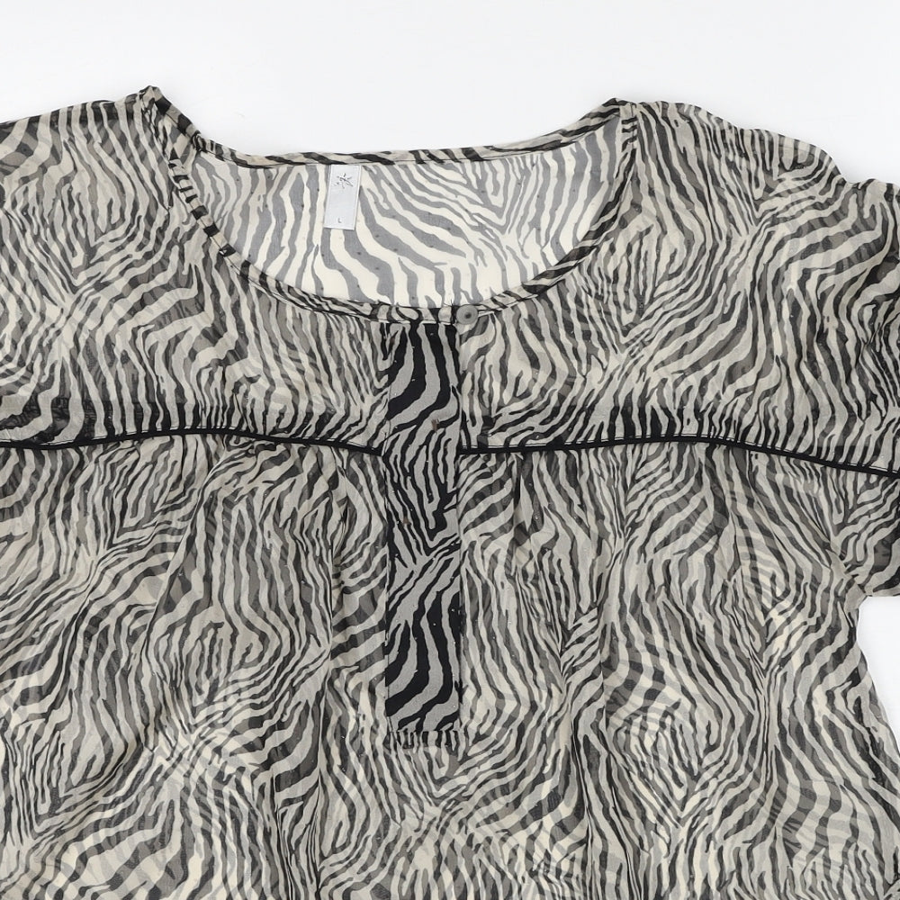 CULTURE Womens Beige Animal Print Polyester Basic T-Shirt Size L Round Neck - Tiger Print