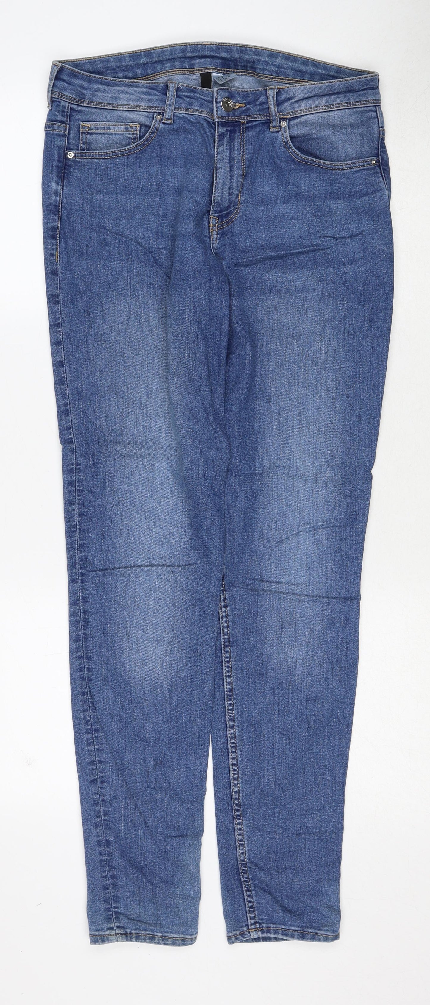 H&M Womens Blue Cotton Skinny Jeans Size 12 Regular Zip
