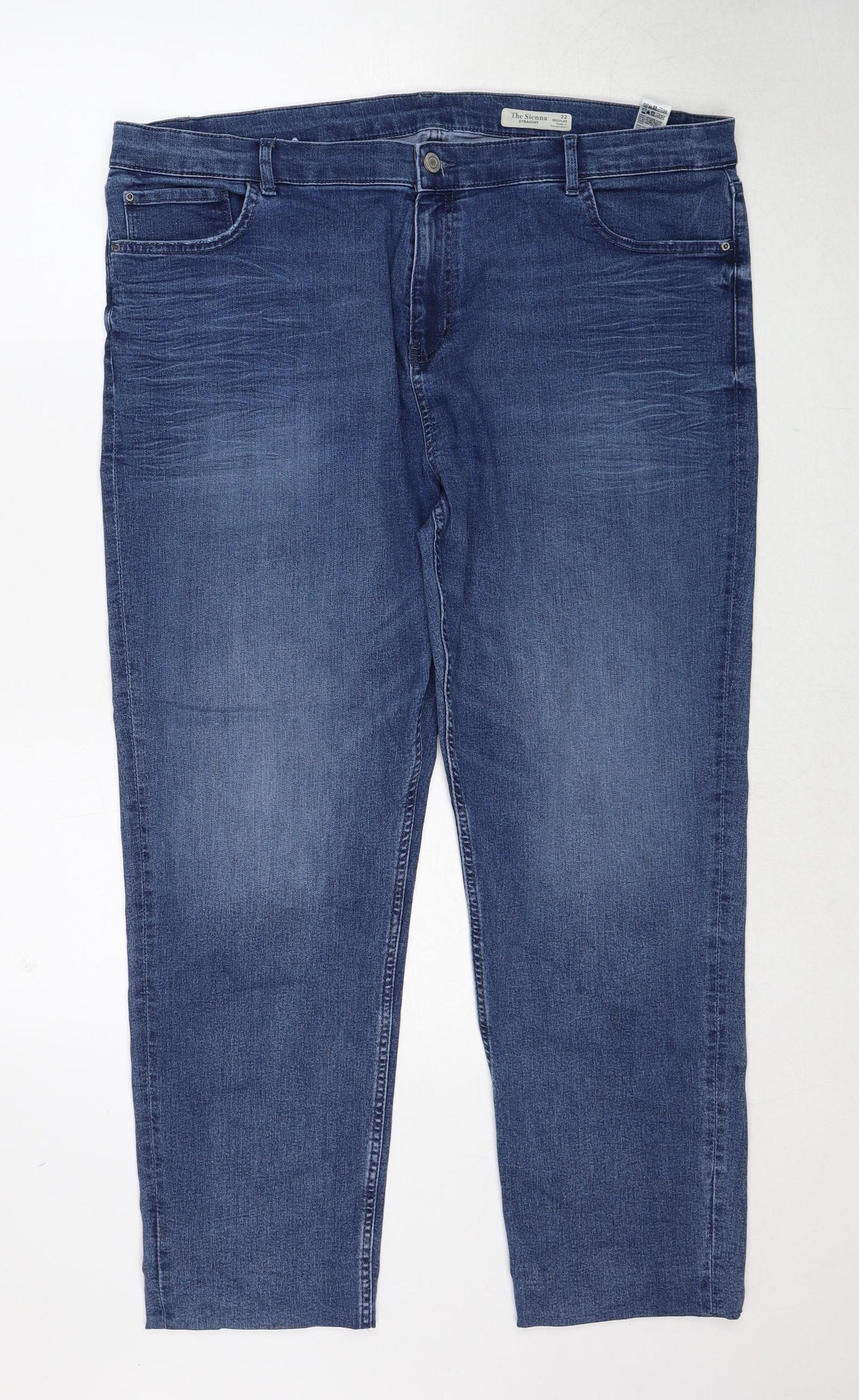 Marks and Spencer Womens Blue Cotton Straight Jeans Size 22 Regular Zip