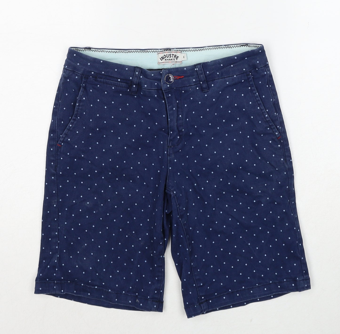 Industrie Khakis Womens Blue Polka Dot Cotton Chino Shorts Size 6 Regular Zip