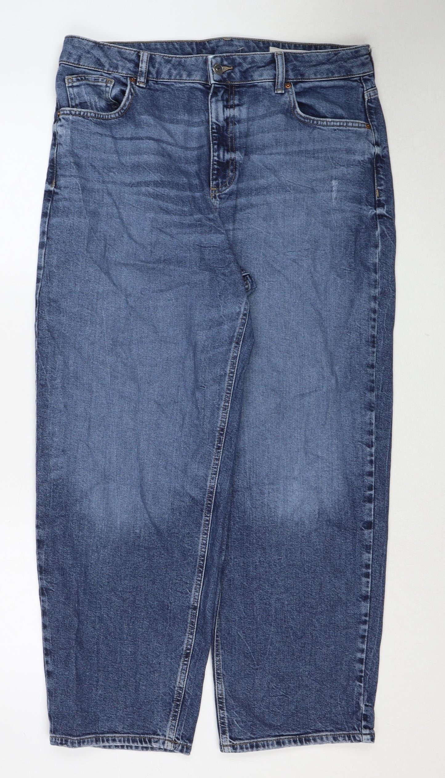 Marks and Spencer Womens Blue Cotton Mom Jeans Size 16 Regular Zip