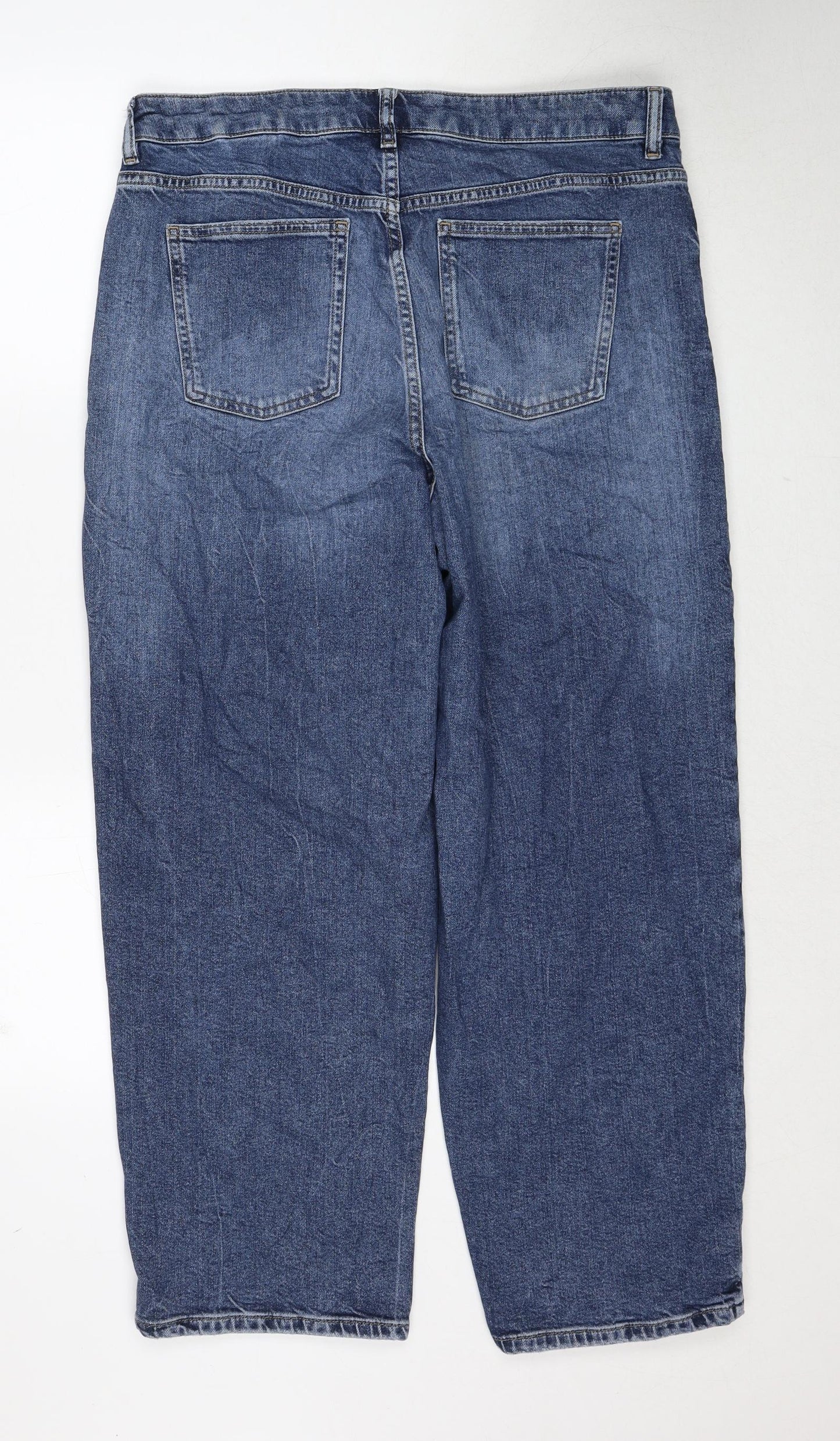 Marks and Spencer Womens Blue Cotton Mom Jeans Size 16 Regular Zip