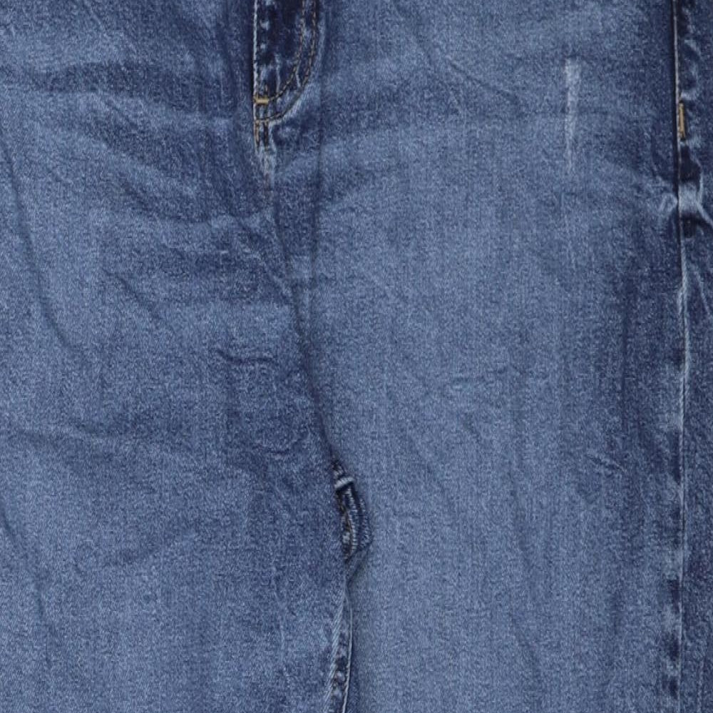 Marks and Spencer Womens Blue Cotton Mom Jeans Size 16 Regular Zip