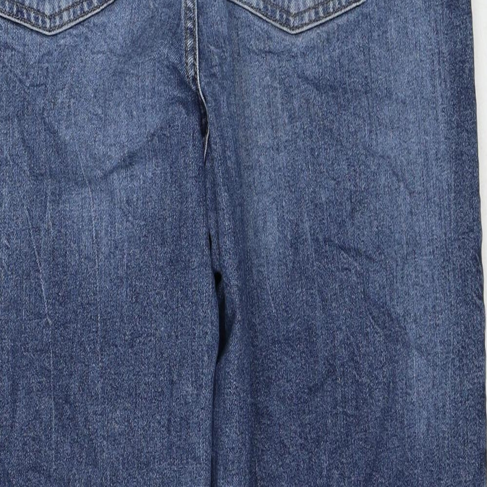 Marks and Spencer Womens Blue Cotton Mom Jeans Size 16 Regular Zip