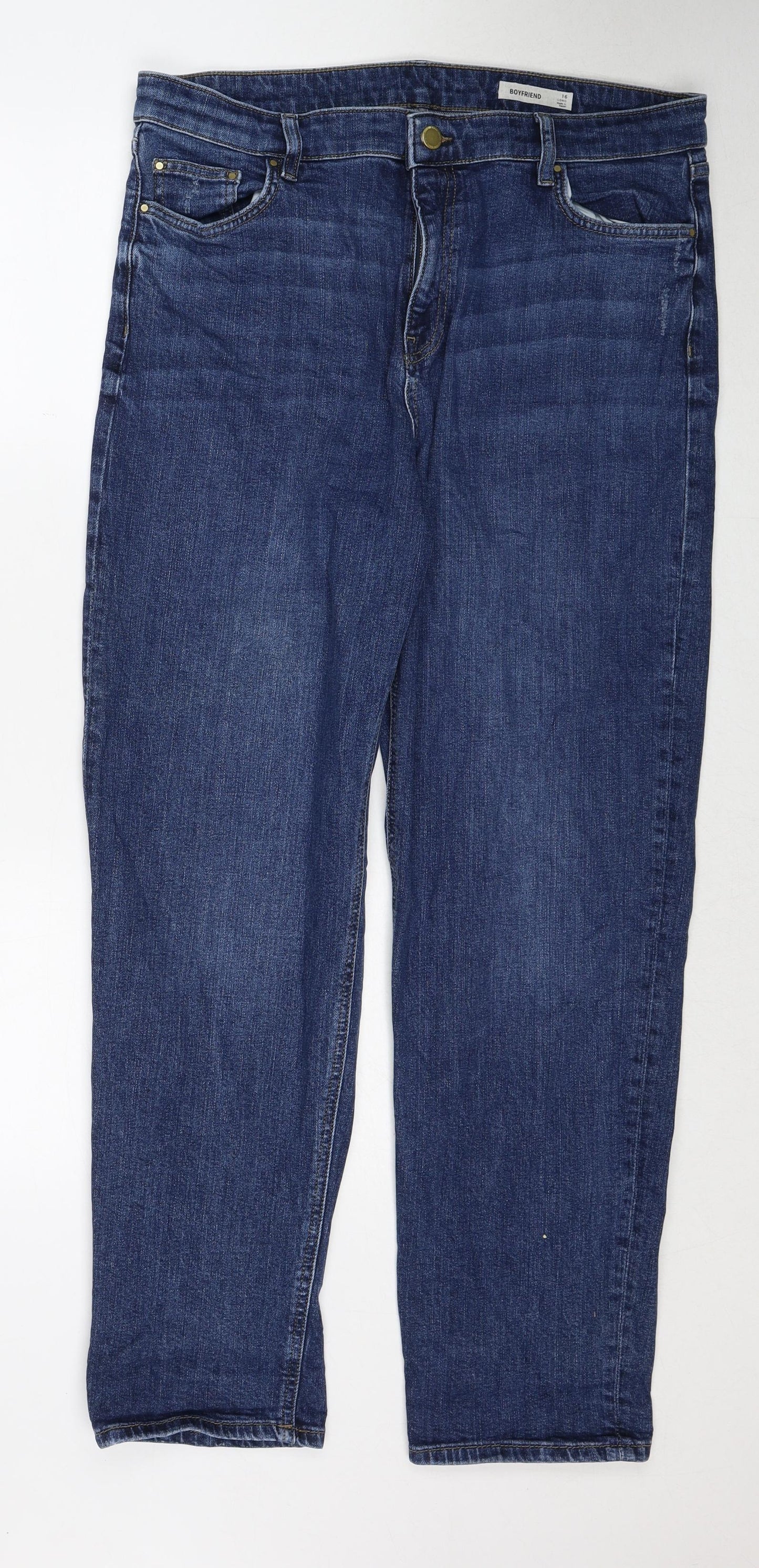 Marks and Spencer Womens Blue Cotton Straight Jeans Size 16 Regular Zip