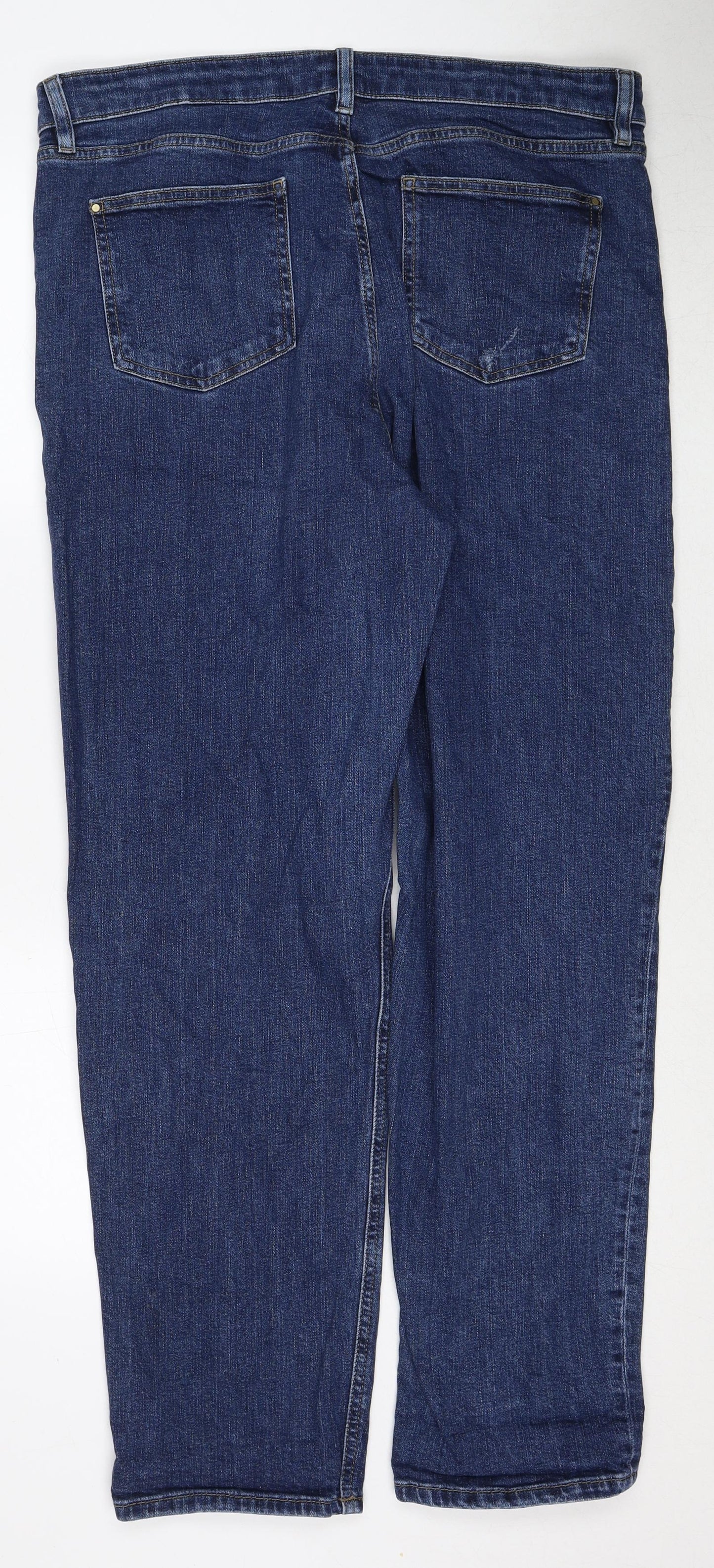 Marks and Spencer Womens Blue Cotton Straight Jeans Size 16 Regular Zip