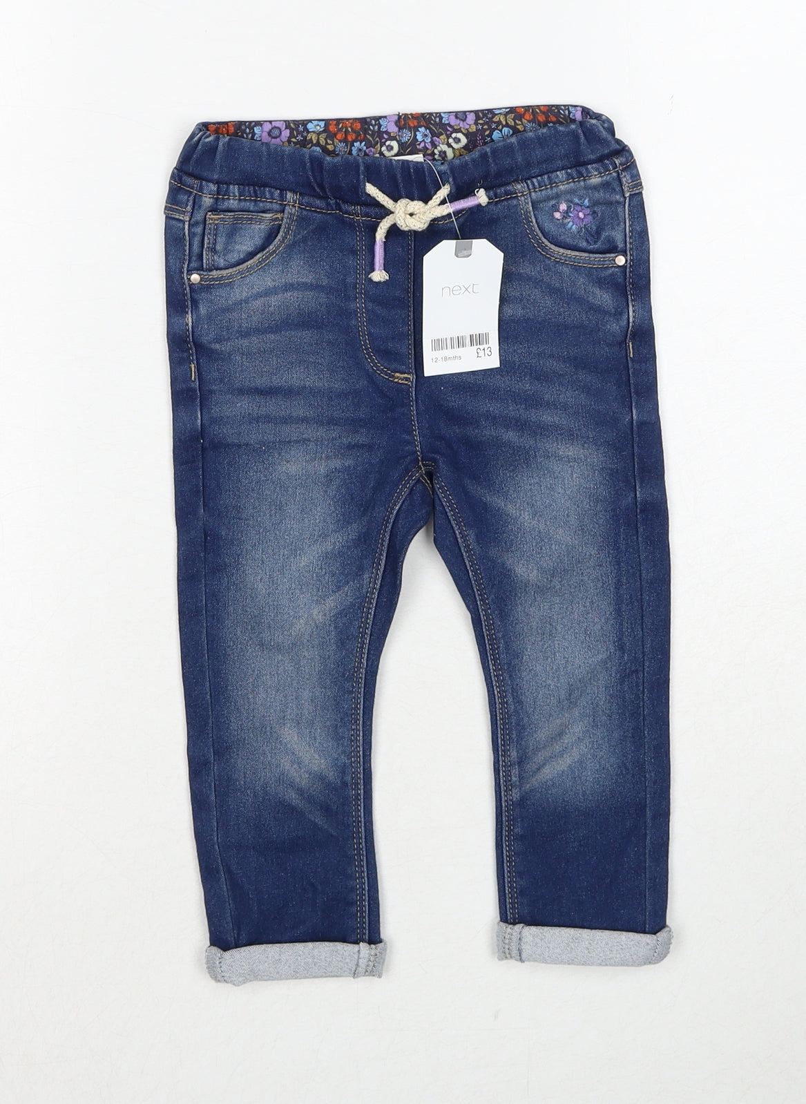 NEXT Girls Blue Cotton Jogger Jeans Size 12-18 Months Drawstring