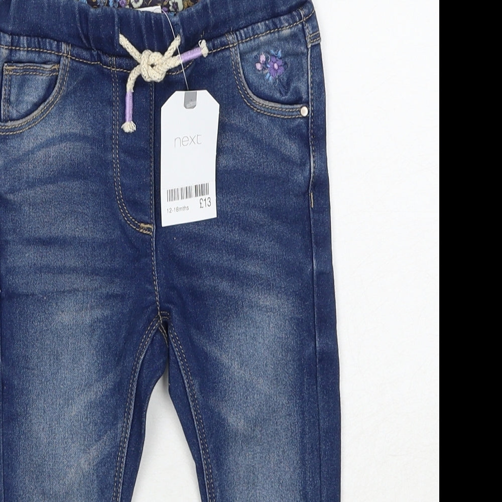 NEXT Girls Blue Cotton Jogger Jeans Size 12-18 Months Drawstring
