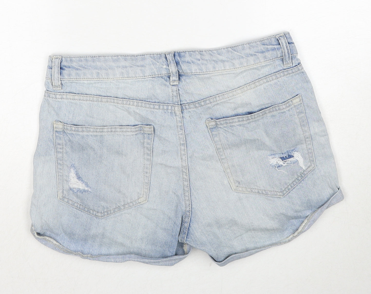 H&M Womens Blue Cotton Hot Pants Shorts Size 10 Regular Zip - Distressed