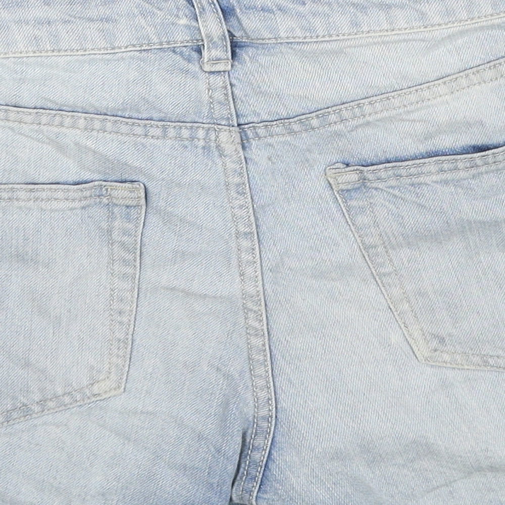 H&M Womens Blue Cotton Hot Pants Shorts Size 10 Regular Zip - Distressed