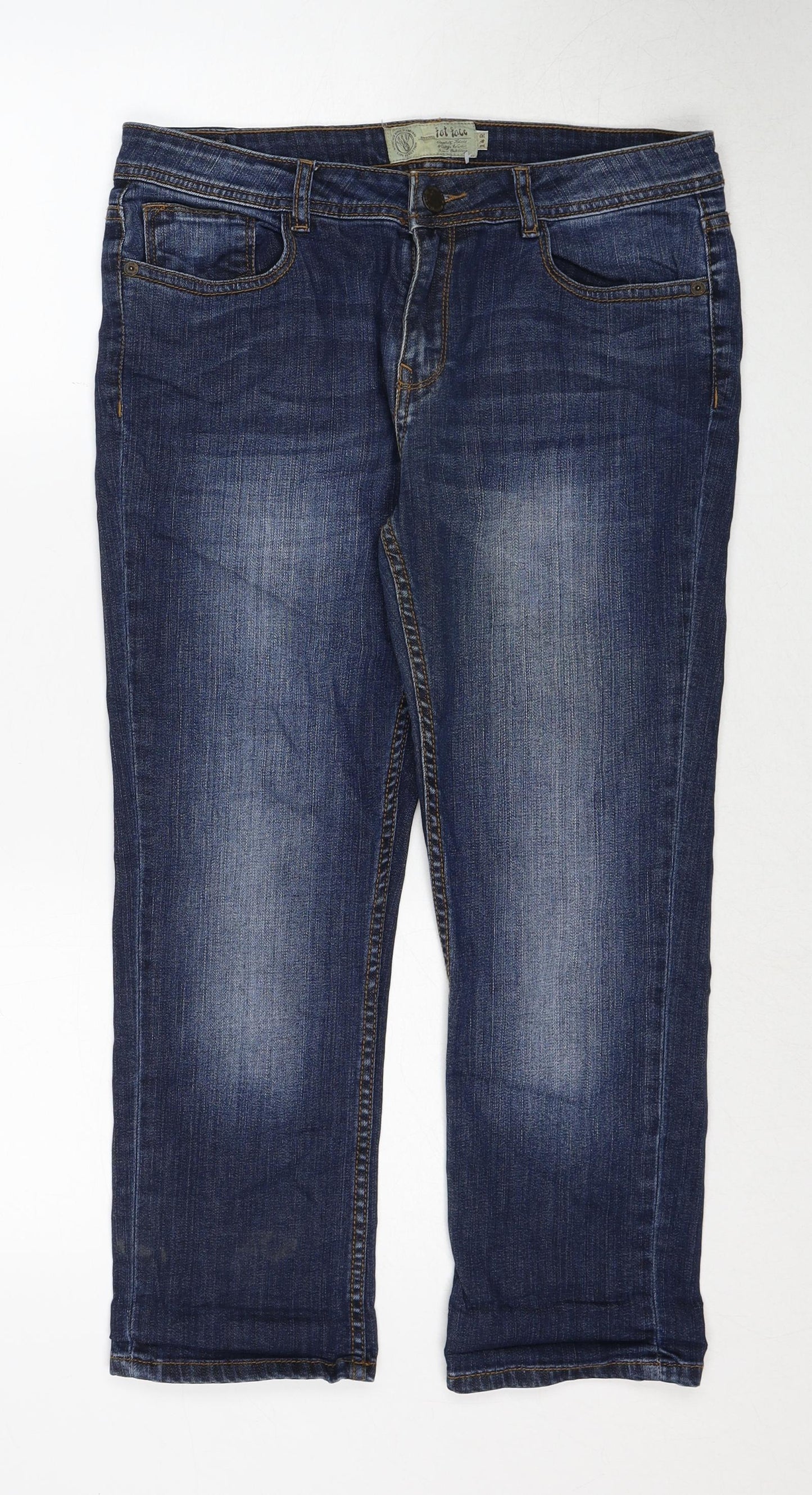 Fat Face Womens Blue Cotton Straight Jeans Size 14 Regular Zip